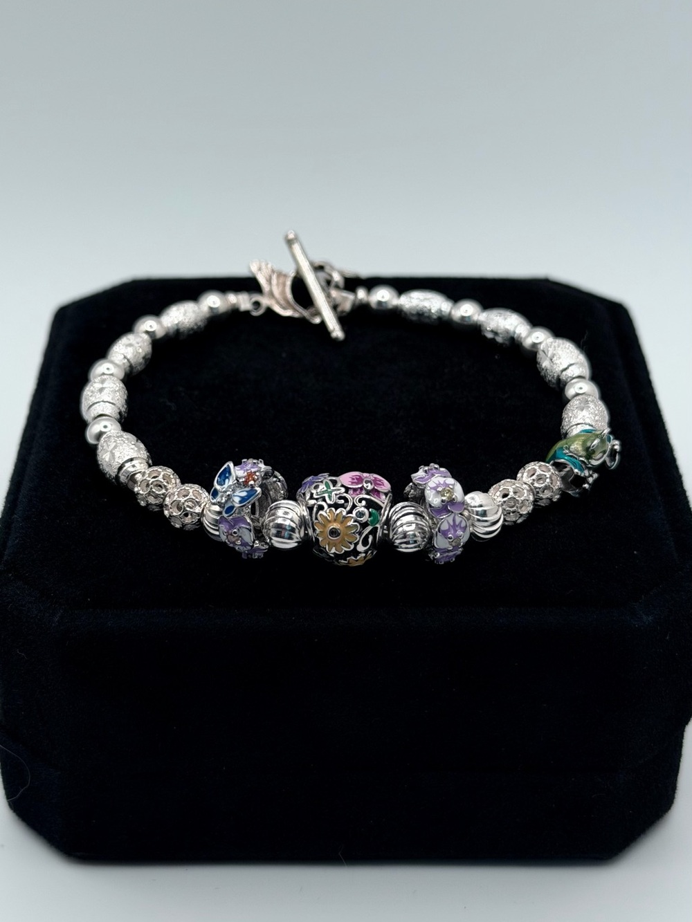 🥀FAUNA #019 .925 Sterling Silver Enamel Artisan Bracelet 7.5”🥀